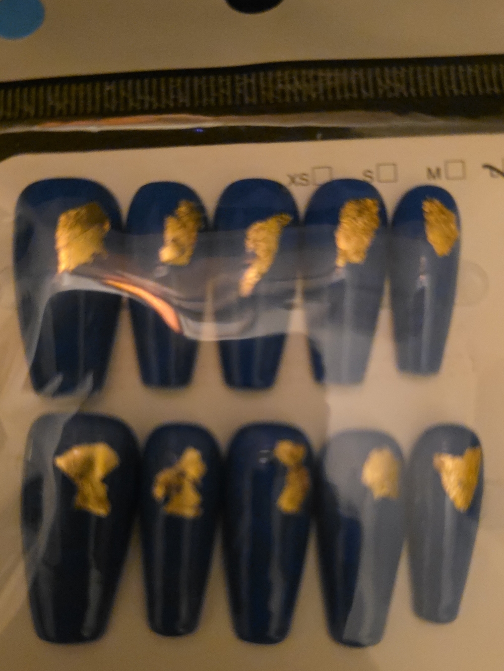 Blue and Gold Press-On Nails - Stylish False Nail Set Large 1 Set